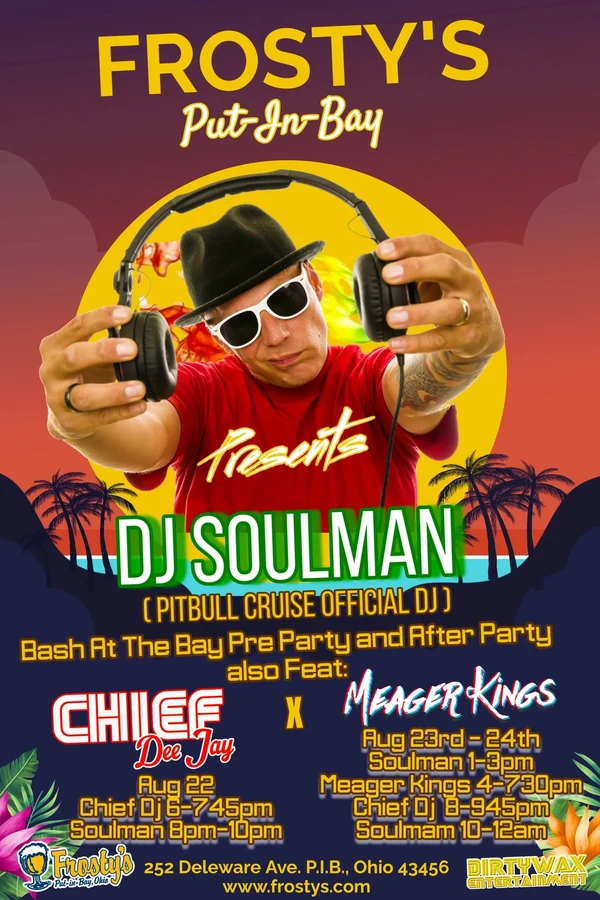 Bash at the Bay pre-party and after-party — Frosty's, Put-in-Bay — complete event flyer