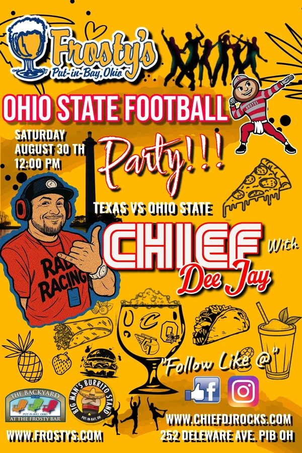 Ohio State football party — Frosty's, August 30, 2025 — complete event flyer