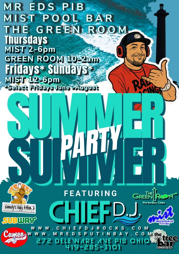 Summer Party — Mist Pool Bar and The Green Room, Put-in-Bay — complete event flyer